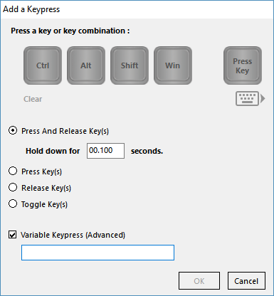 Keypress macro control window for Voice Attack.