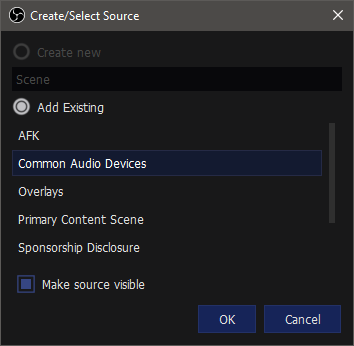 scene source common audio devices