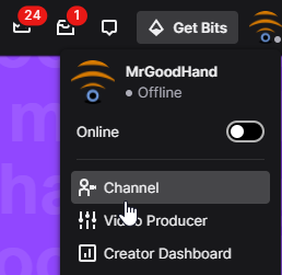 click on the channel button to access your twitch panels