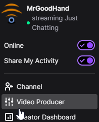 Accessing the Video Producer from the main Twitch Navigation menu