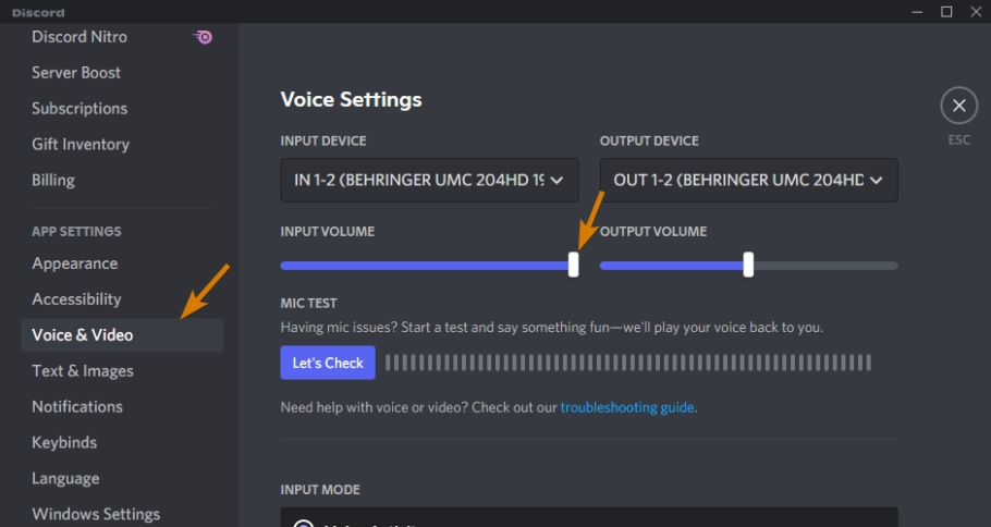 Discord Voice & Video settings