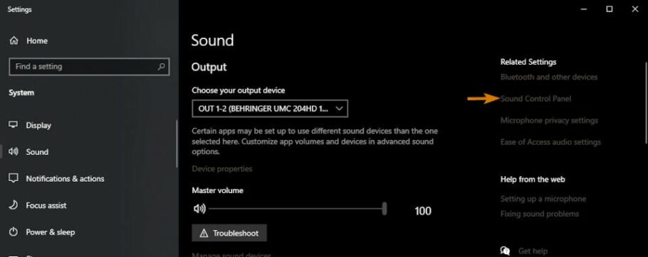 Windows 10 Sound settings Control panel