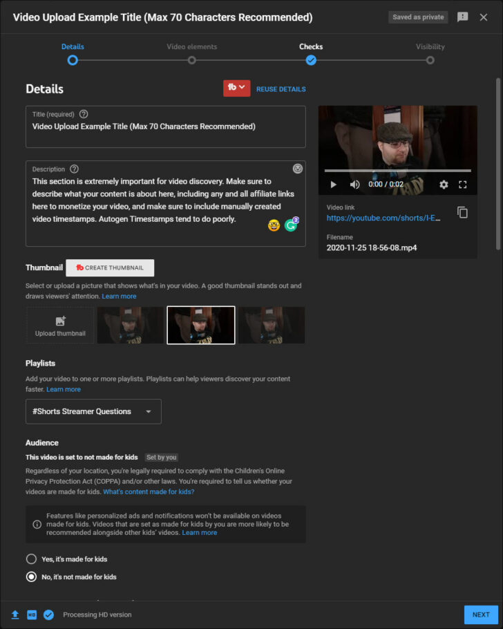 YouTube Video Upload Example