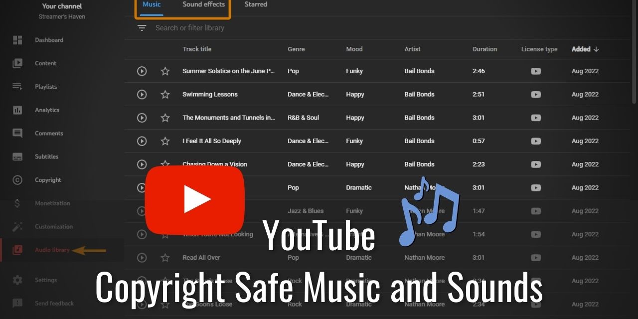 YouTube Audio Library – YouTube Safe Sound Effects & Music