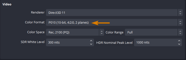 OBS Studio HDR Color Format