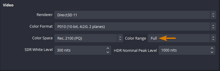 OBS HDR Color Range