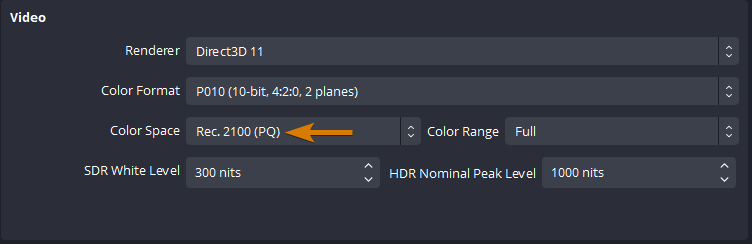 OBS Studio HDR Color Space