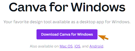 Canva For Windows Download CTA on their website