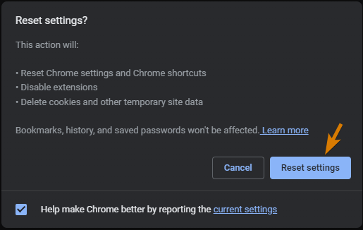 Reset Settings in Chrome