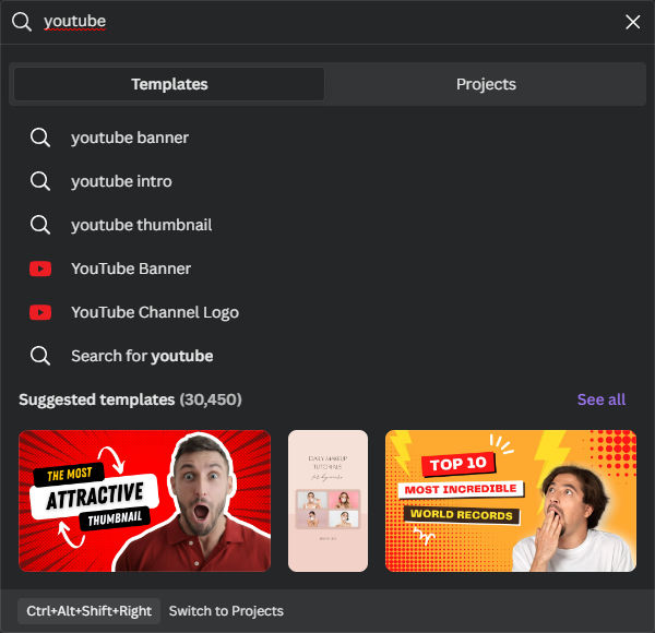 YouTube Template In Canva Search