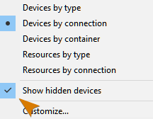 Device manager show hidden devices