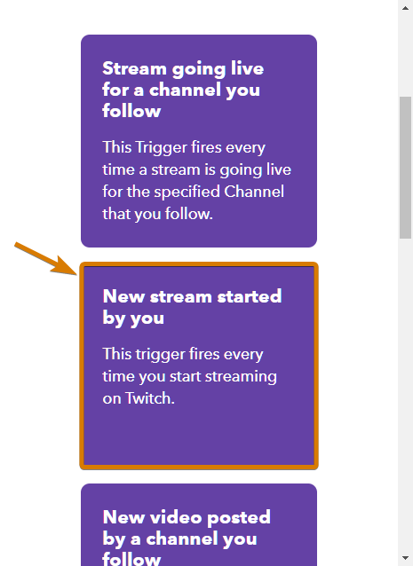 Select IFTTT mode for Twitch Service