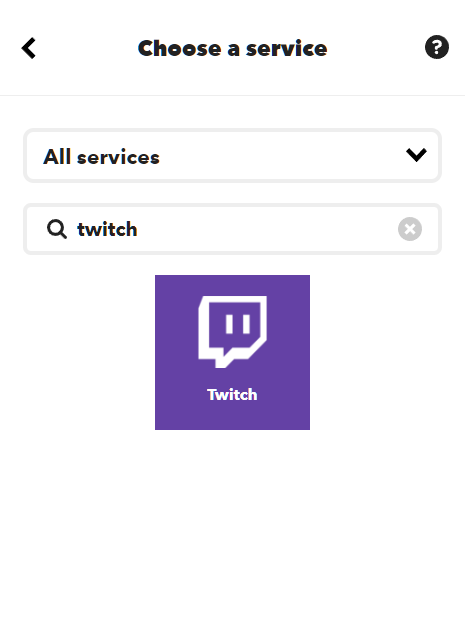 Select Twitch Service in IFTTT